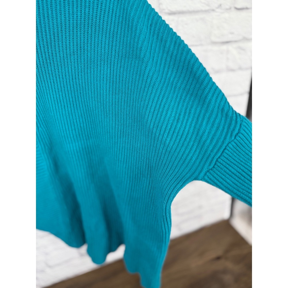 Free People Downtown Teal Ribbed Asymetrical Oversized Dolman Sleeve Sweater S - Picture 5 of 9